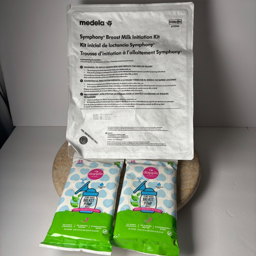 Medela Symphony Breast Milk Initiation Kit & Dapple Baby Pump Wipes 50ct READ